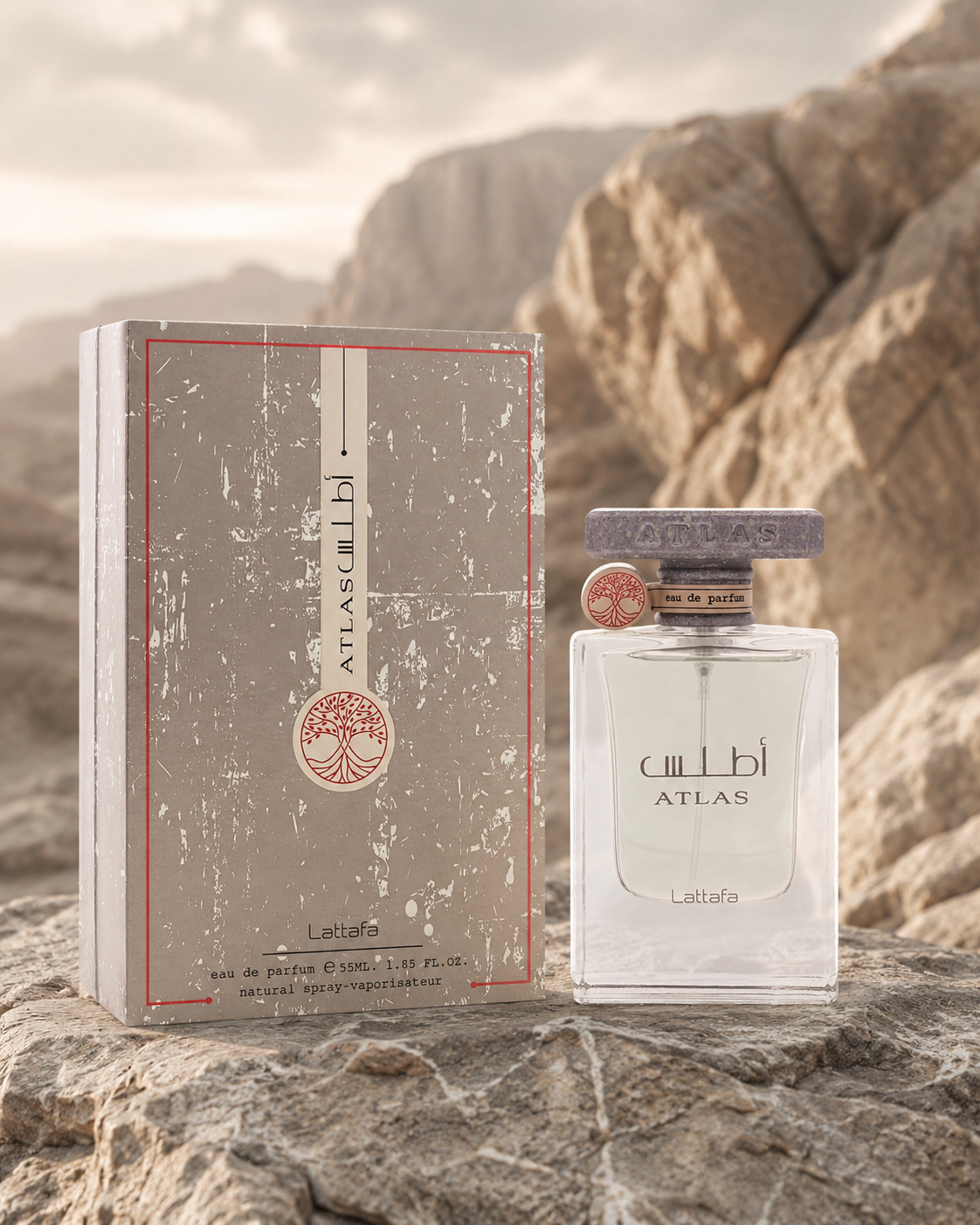 Flacone e confezione del profumo Lattafa Atlas Eau de Parfum 55ml