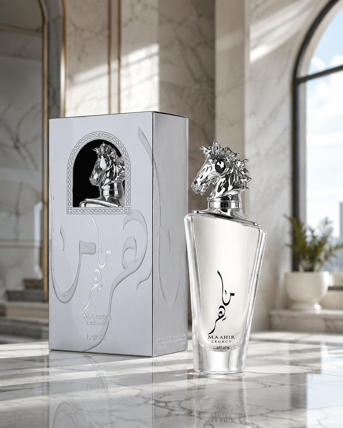 Flacone e confezione del profumo Lattafa Maahir Legacy Eau de Parfum 100ml da uomo
