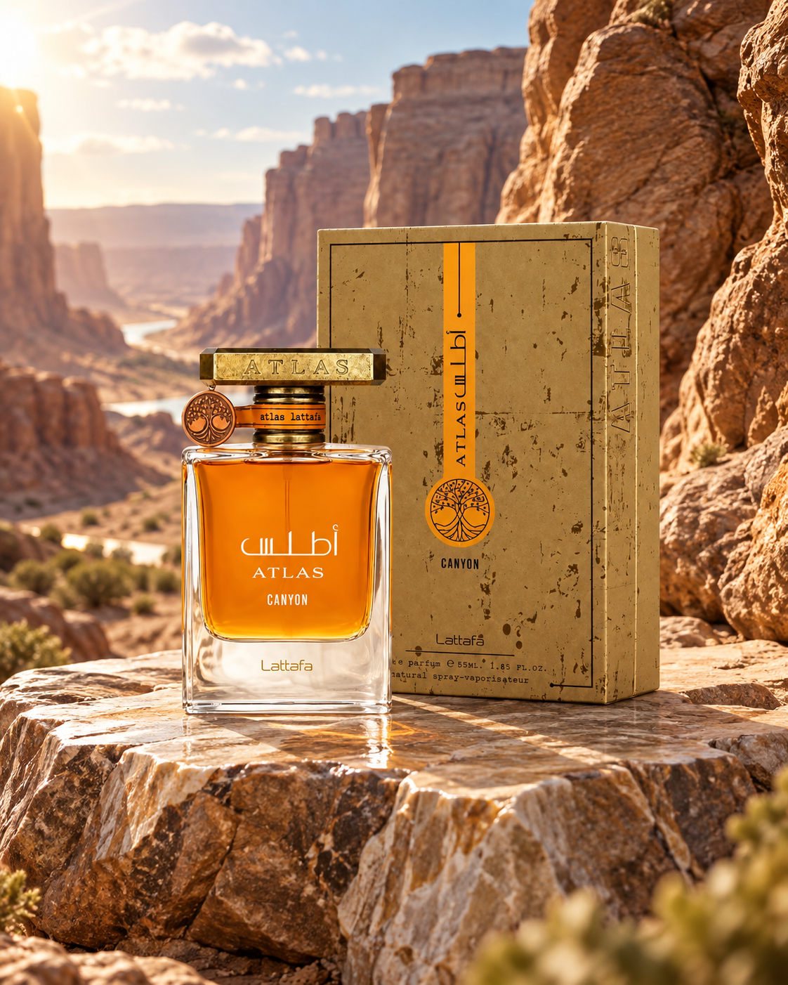 Flacone e confezione del profumo Lattafa Atlas Canyon Eau de Parfum 55ml unisex