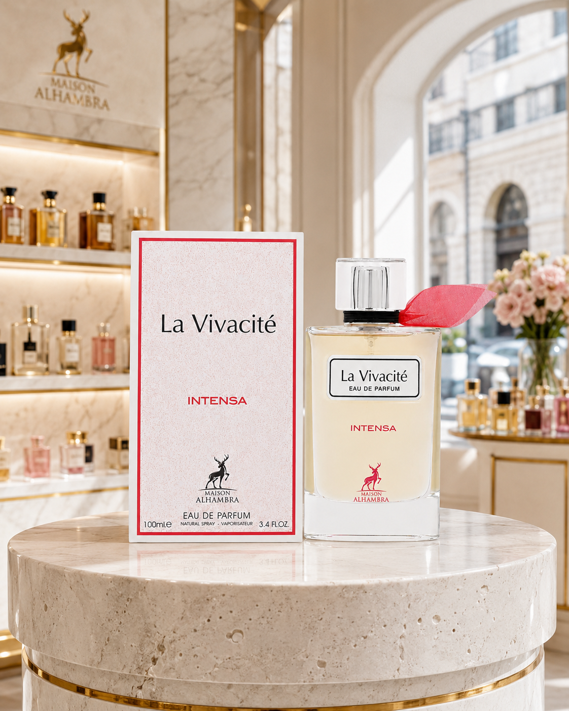 Flacone e confezione del profumo Maison Alhambra La Vita Bella Intensa Eau de Parfum 100ml